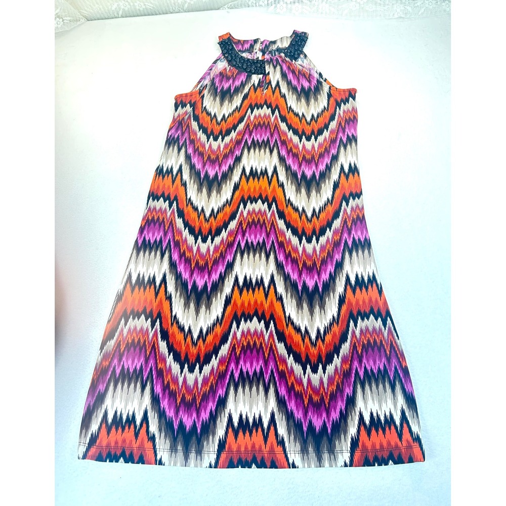 New Directions Sleeveless Top Women Large Rust Purple Boho Beaded Chevron